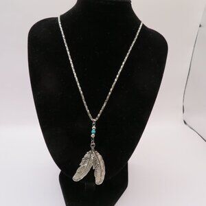 Feather Necklace Silver Tone
